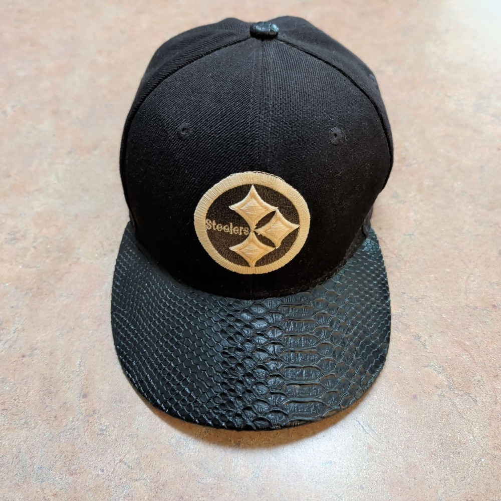 Kap King Snapback Hat Mens OSFM Black Steelers Faux Snakeskin Brim Flat Bill